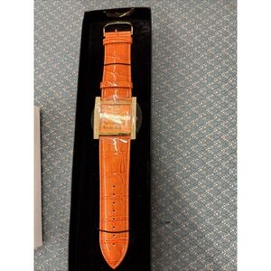 Joan Rivers Watch Women Orange Quartz Leather Band Rhinestone Collection Genuine